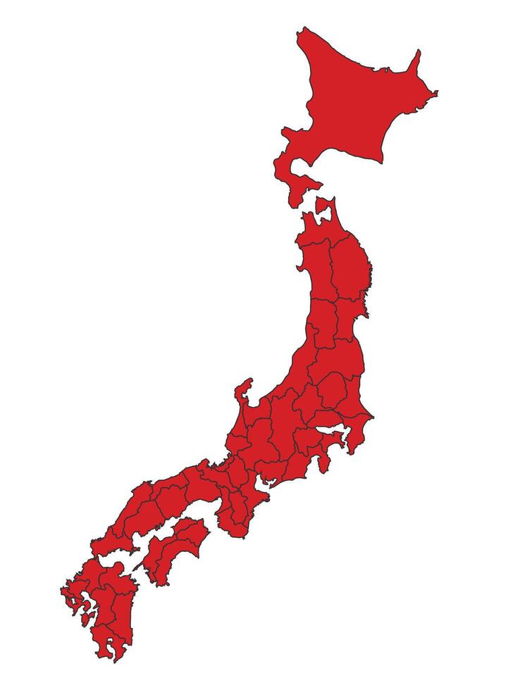 Japan Red map with border of regions outline vector