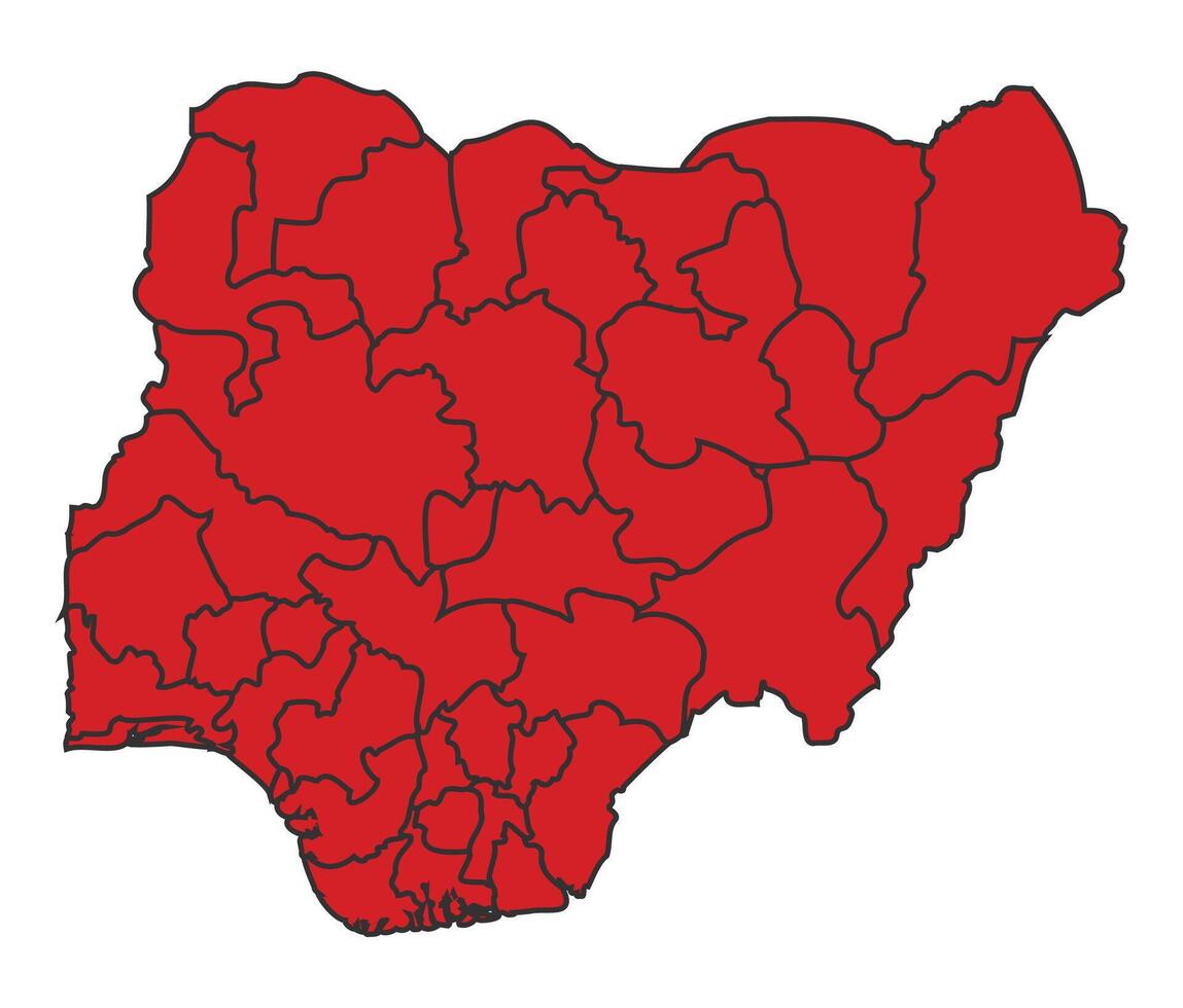 Nigeria Red map with border of regions outline vector