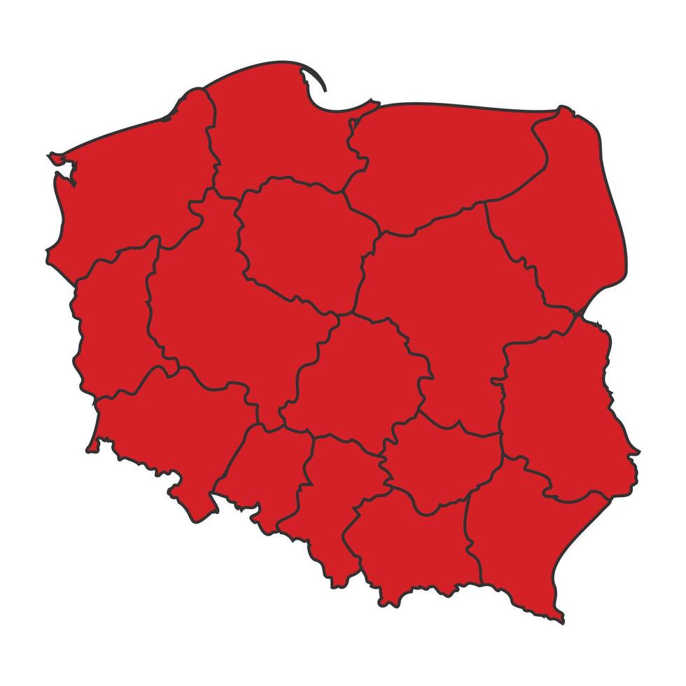 Poland Red map with border of regions outline vector