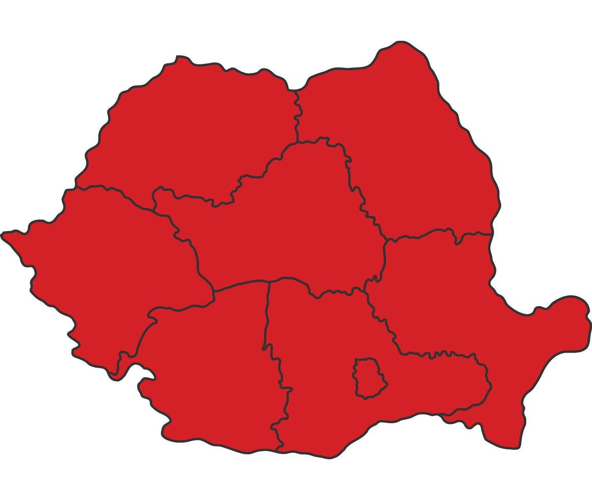 Romania Red map with border of regions outline vector