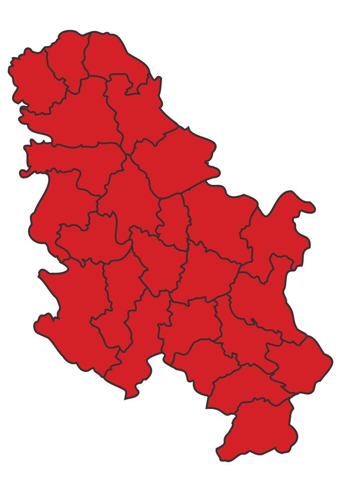 Serbia Red map with border of regions outline vector