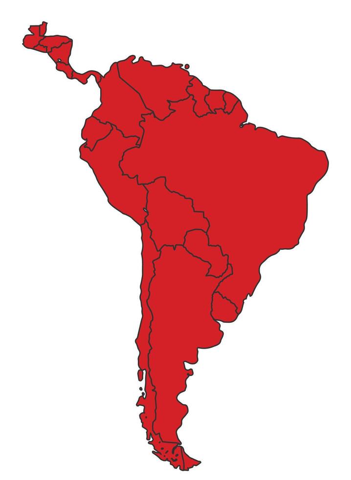 South America Red map with border of regions outline vector
