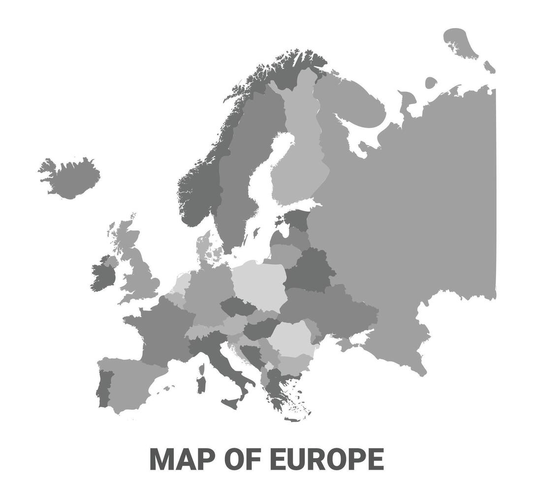 Europe Greyscale political map simple flat illustration vector