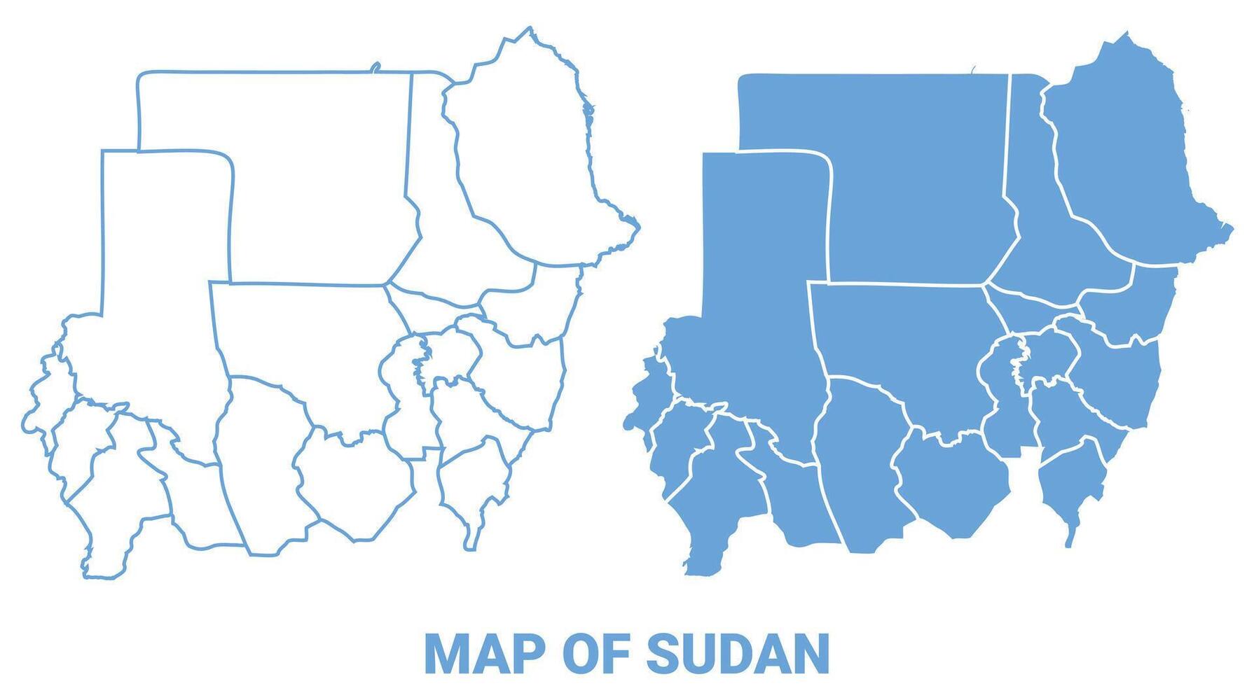 Sudan Blue map flat regions border outline illustration vector
