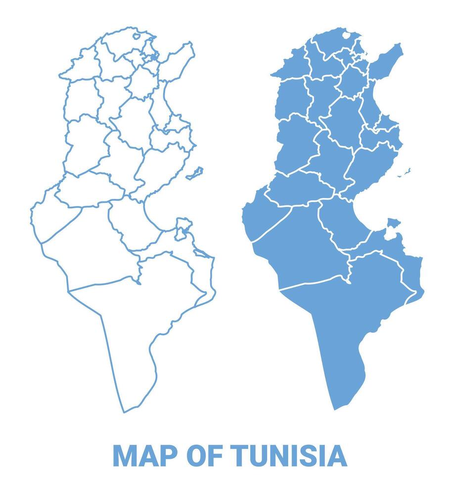 Tunisia Blue map flat regions border outline illustration vector