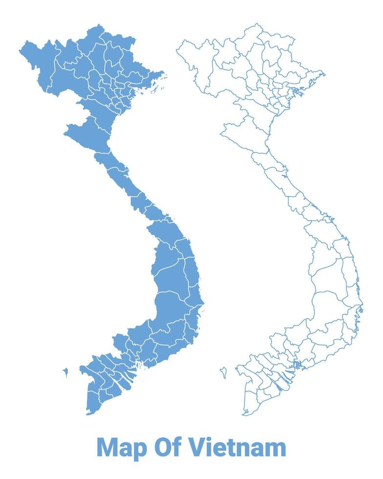 Vietnam Blue map flat regions border outline illustration vector
