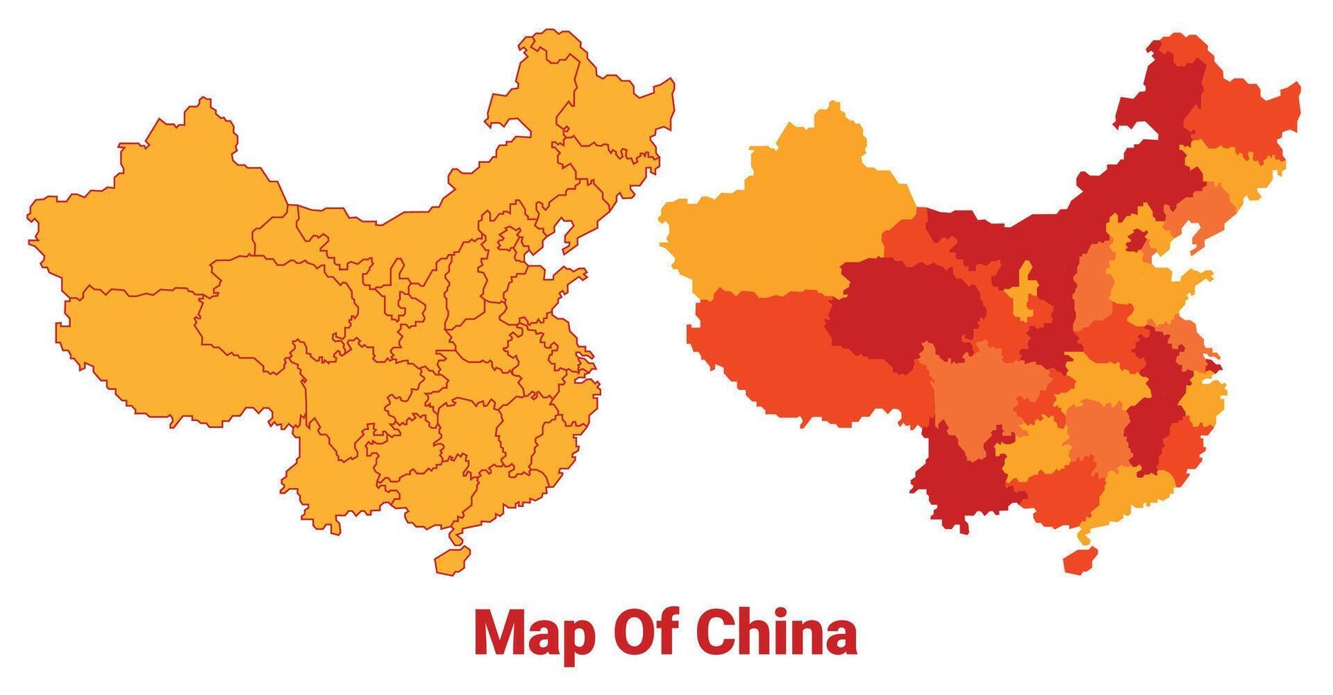 China Map Yellow regions orange political map vector
