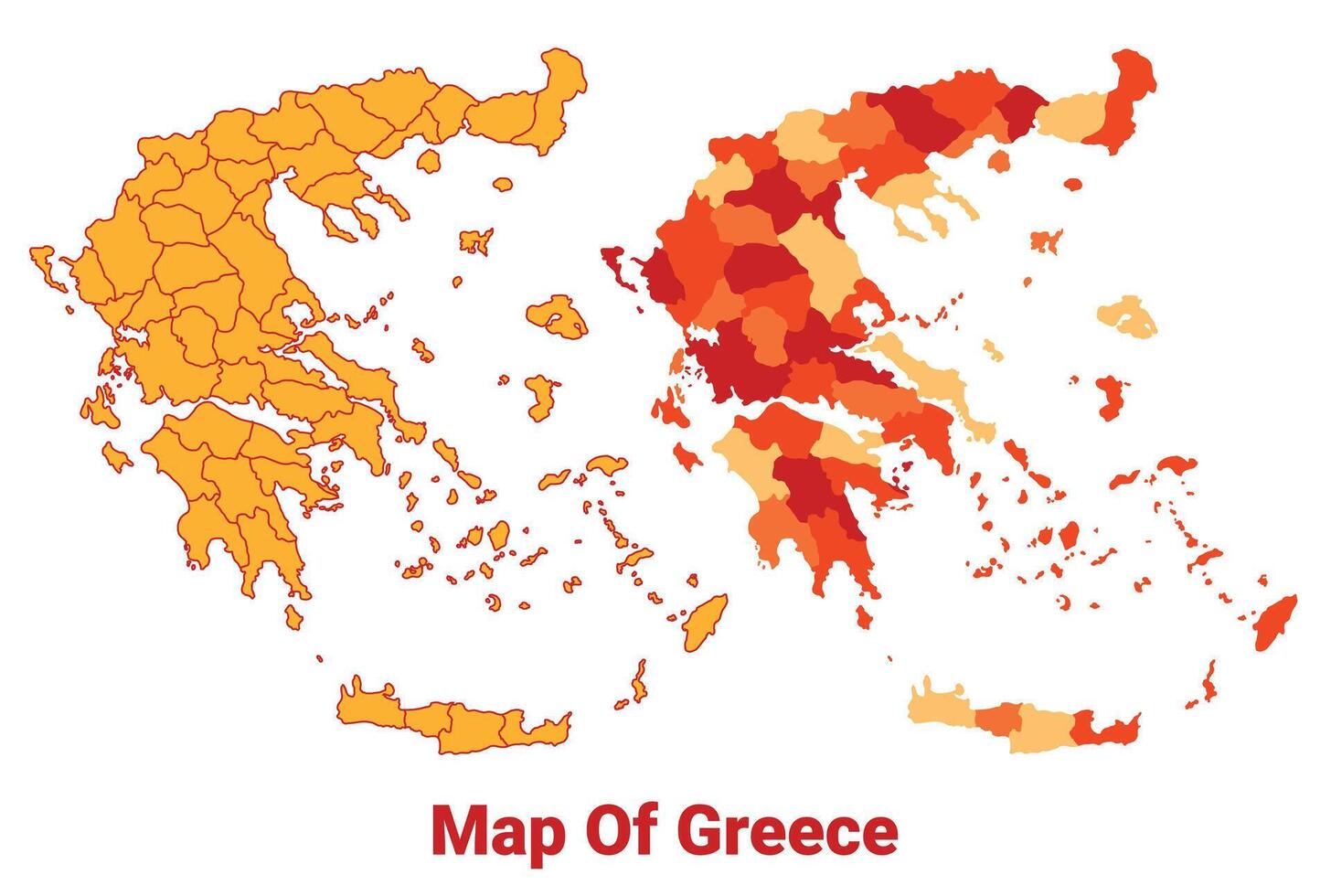 Greece Map Yellow regions orange political map vector