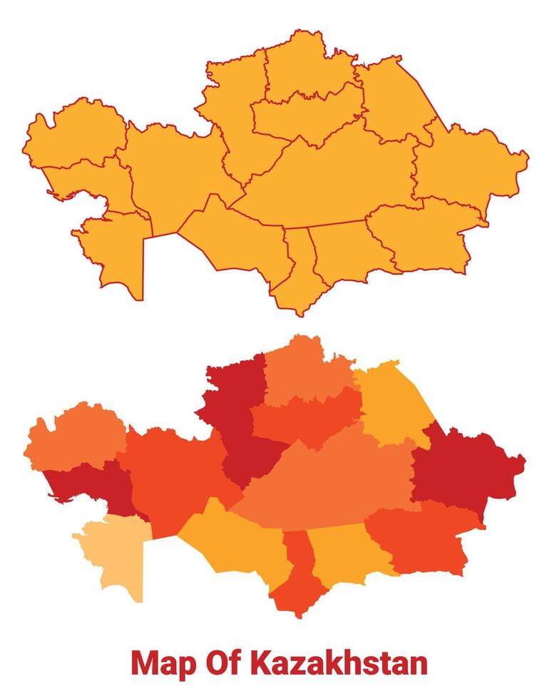 Kazakhstan Map Yellow regions orange political map vector