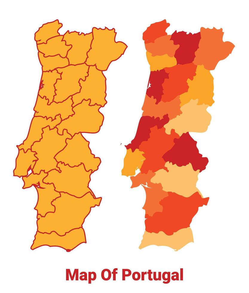 Portugal Map Yellow regions orange political map vector