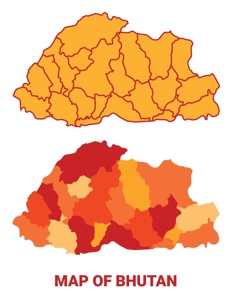 Bhutan Map Yellow regions orange political map vector