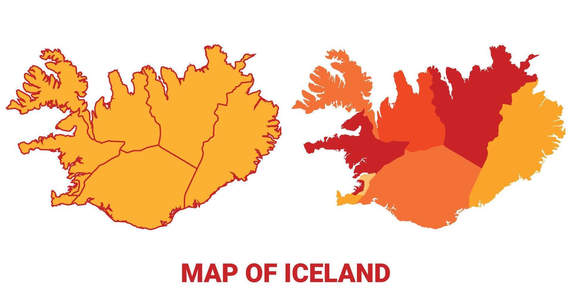 Iceland Map Yellow regions orange political map vector