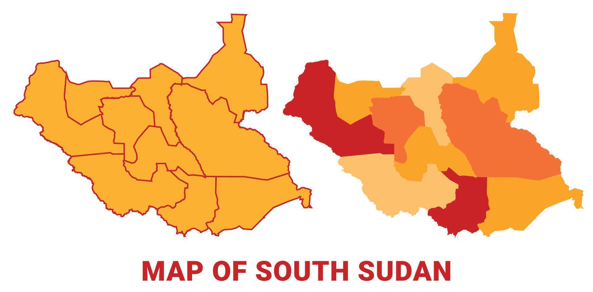 South Sudan Map Yellow regions orange political map vector