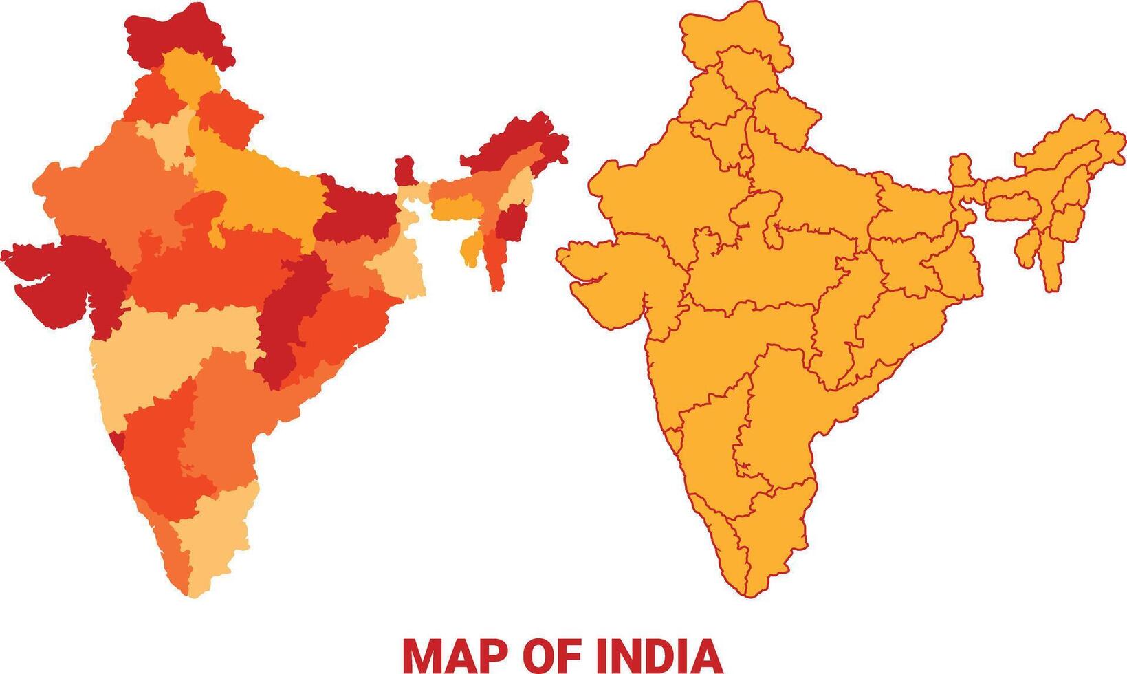 India Map Yellow regions orange political map vector
