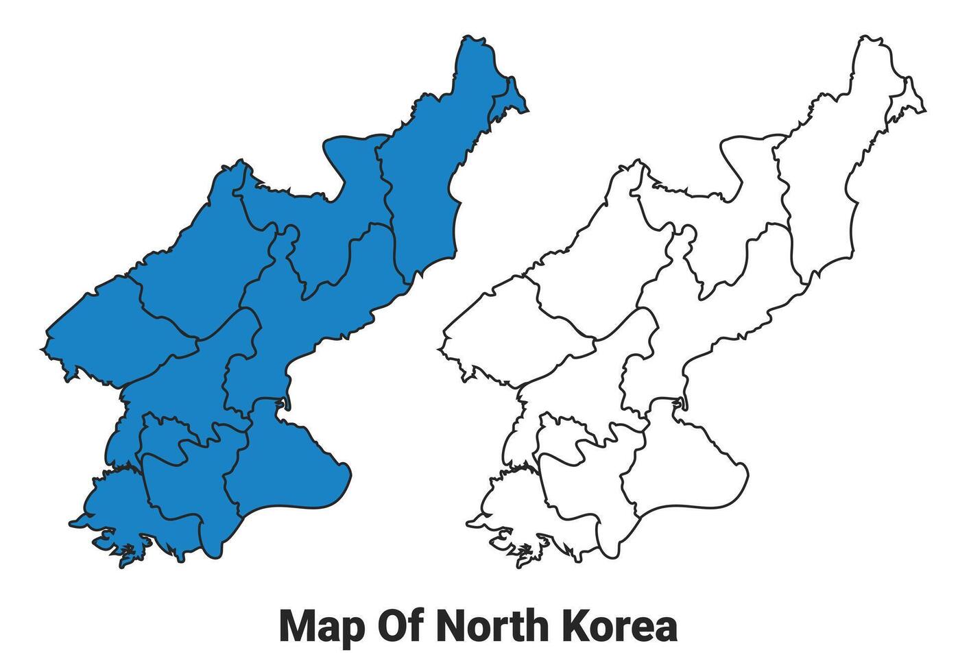 North Korea Blue detailed outline map border regions outline set vector
