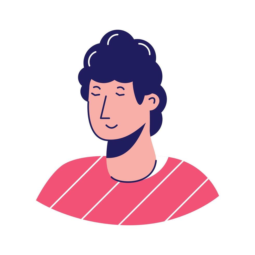 A stylized, icon of a man with dark curly hair, closed eyes, and a peaceful expression.,.. vector