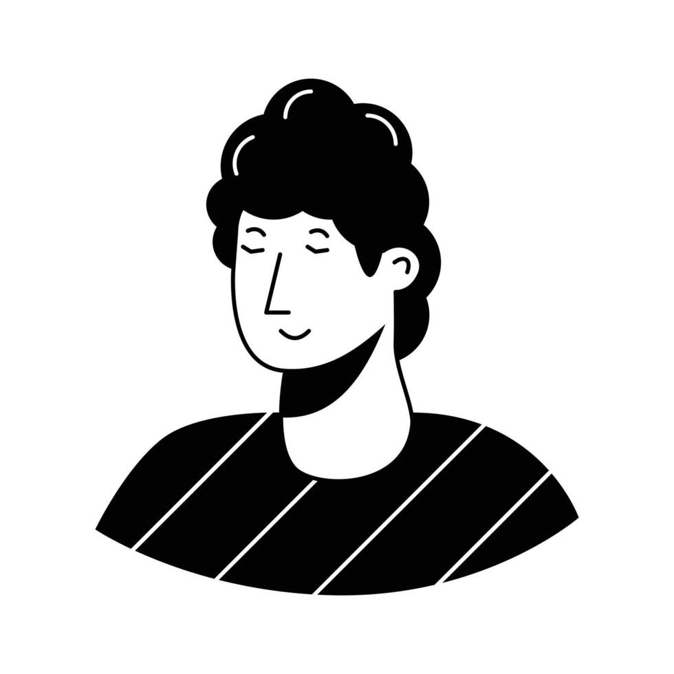 A stylized, icon of a man with dark curly hair, closed eyes, and a peaceful expression.,..' vector