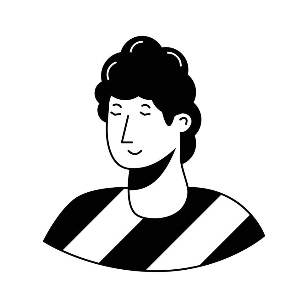 A stylized, icon of a man with dark curly hair, closed eyes, and a peaceful expression.,..' , vector