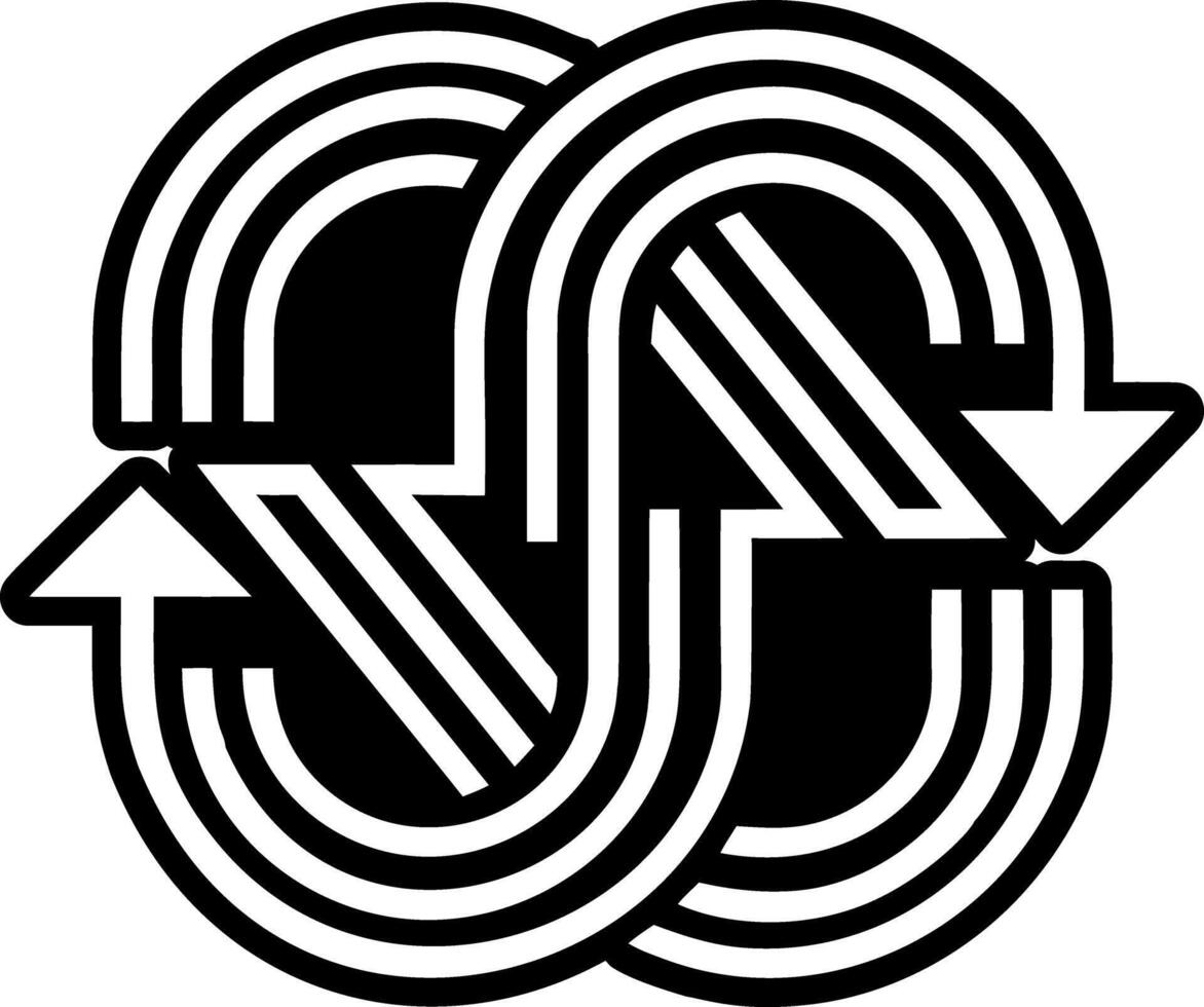 Curved arrows symbol icon in solid style vector