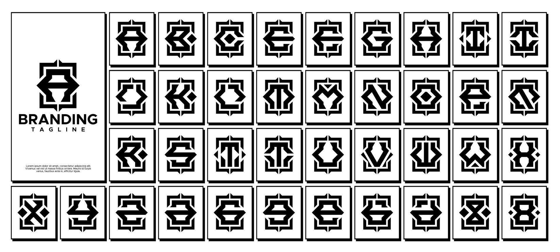 Square compass monogram A-Z letter logo collection vector