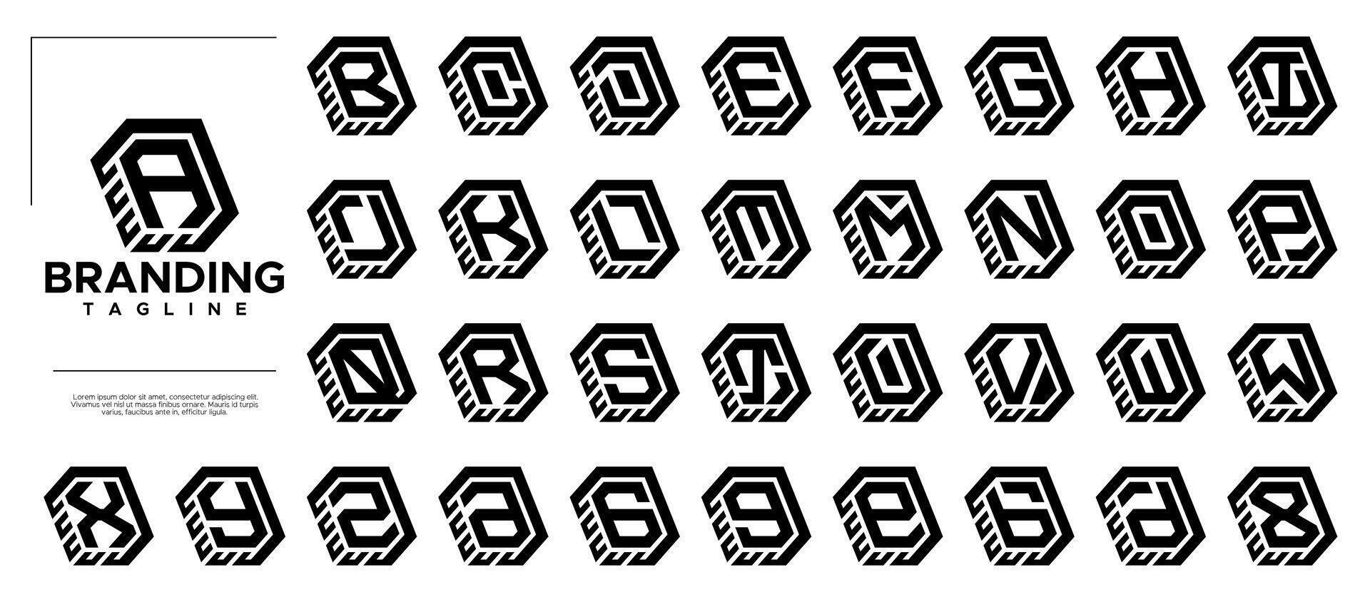Modern line box pack letter A-Z initial logo set vector