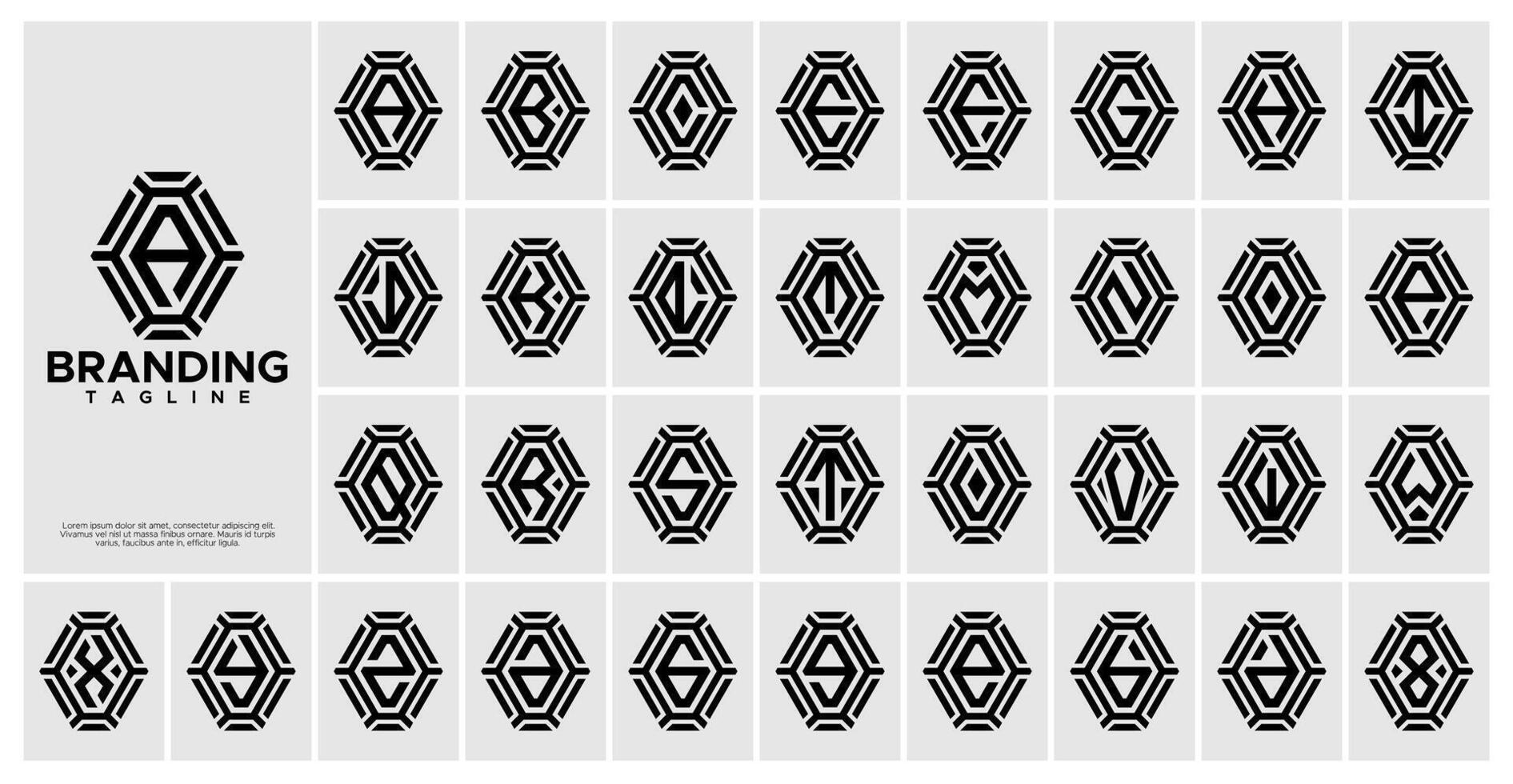 Cyber technology hexagon letter A to Z logo set vector