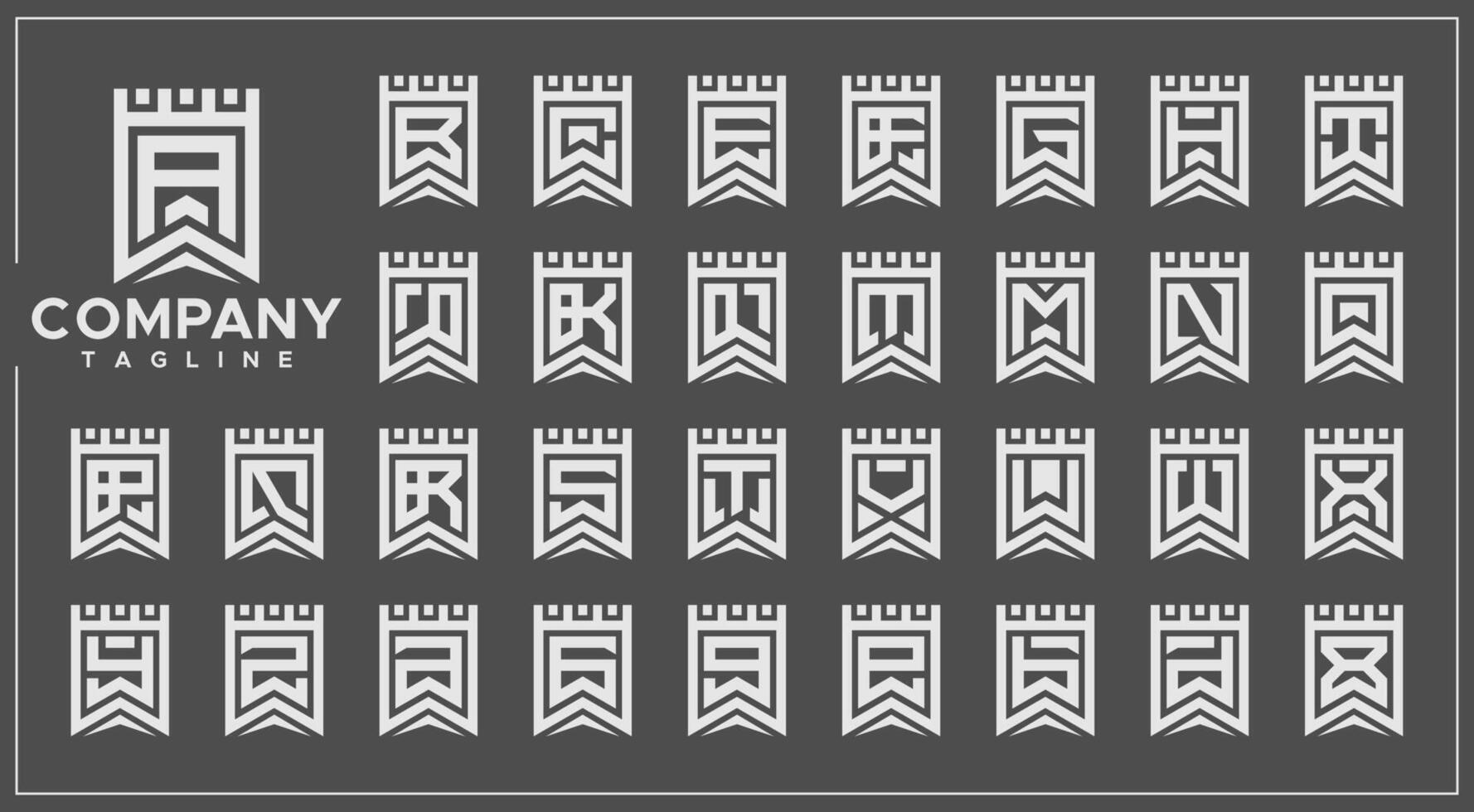 Modern line fortress initial letter A-Z logo set vector