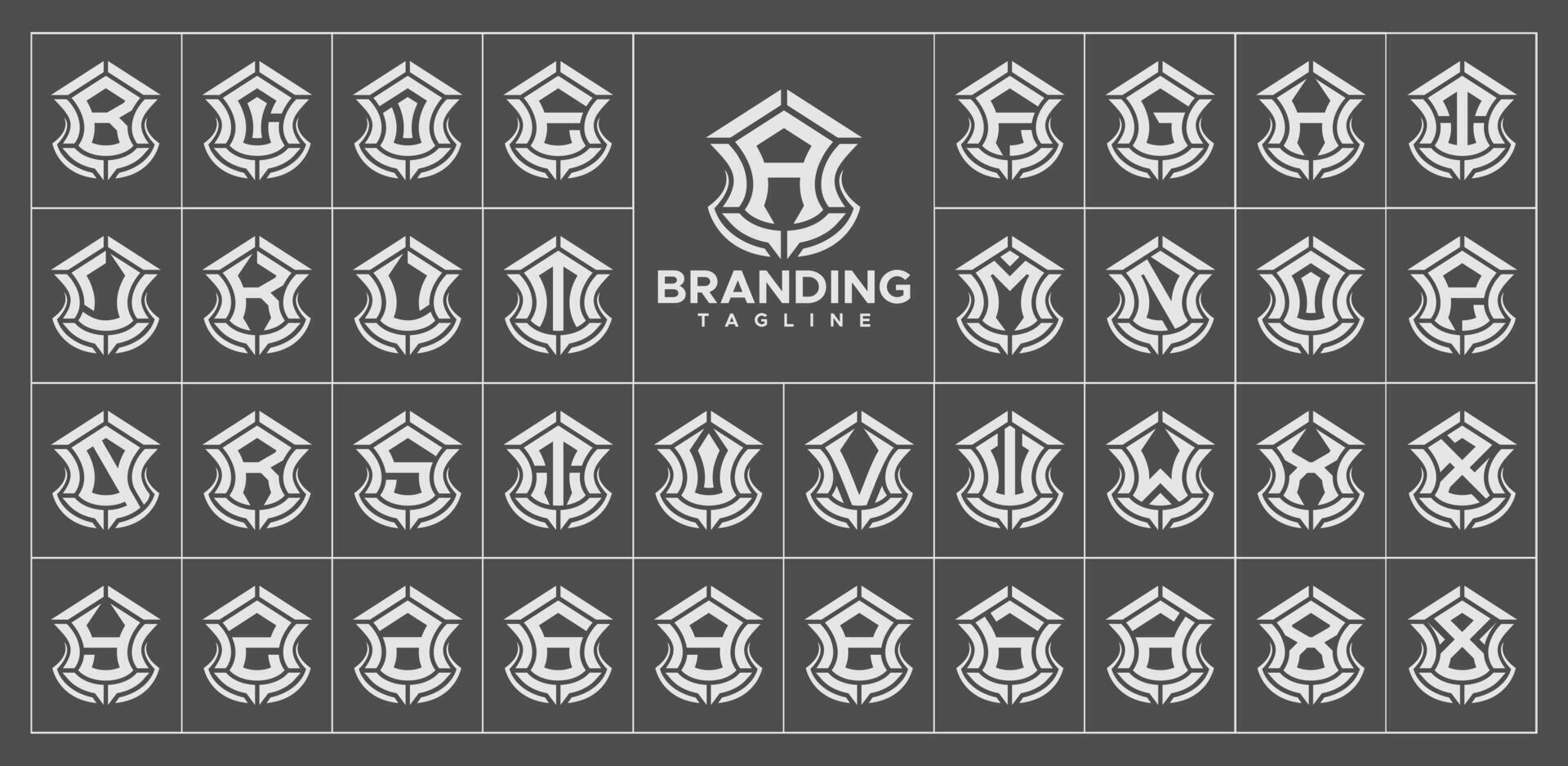 Simple company shield letter A-Z monogram logo set vector