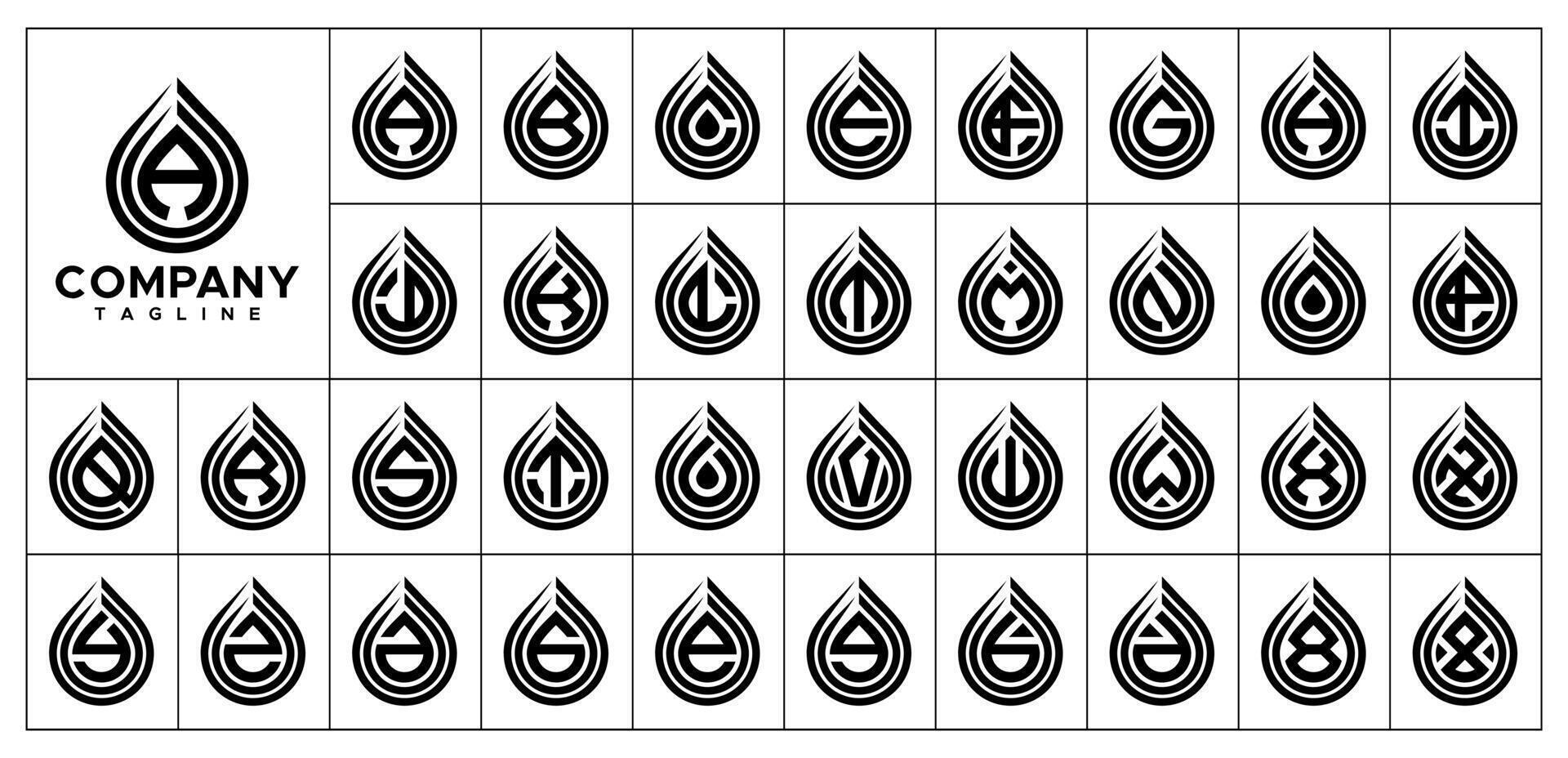 Line water drop initial letter A-Z logo set vector