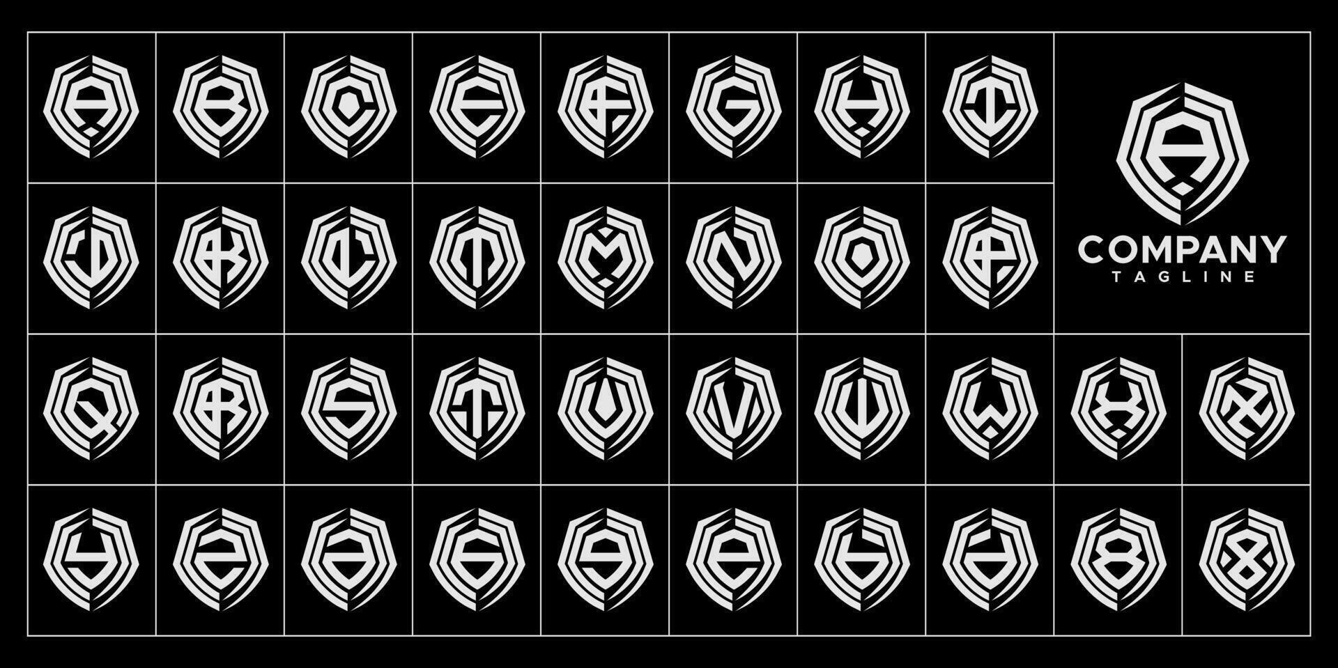 Modern line shield initial letter A to Z logo set vector