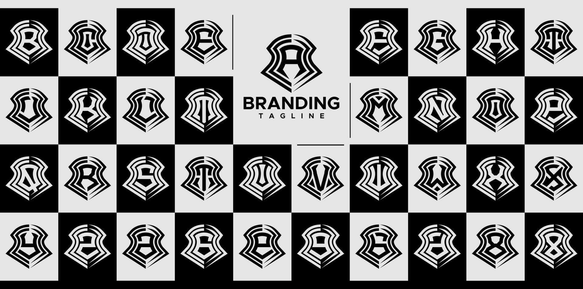 Simple line shield monogram letter A-Z logo set vector