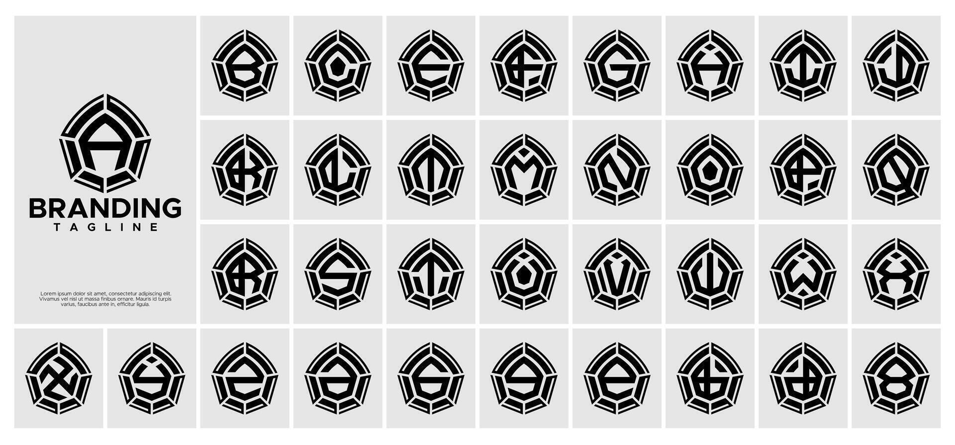 Geometric arch dome initial A-Z letter logo bundle vector