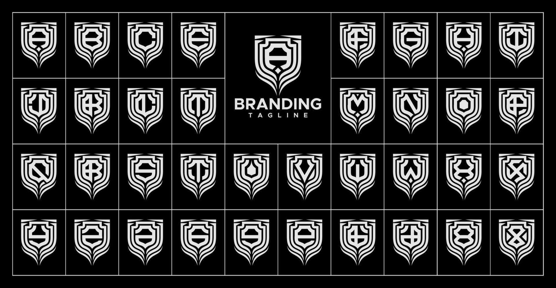 Luxury line shield monogram A-Z letter logo set vector