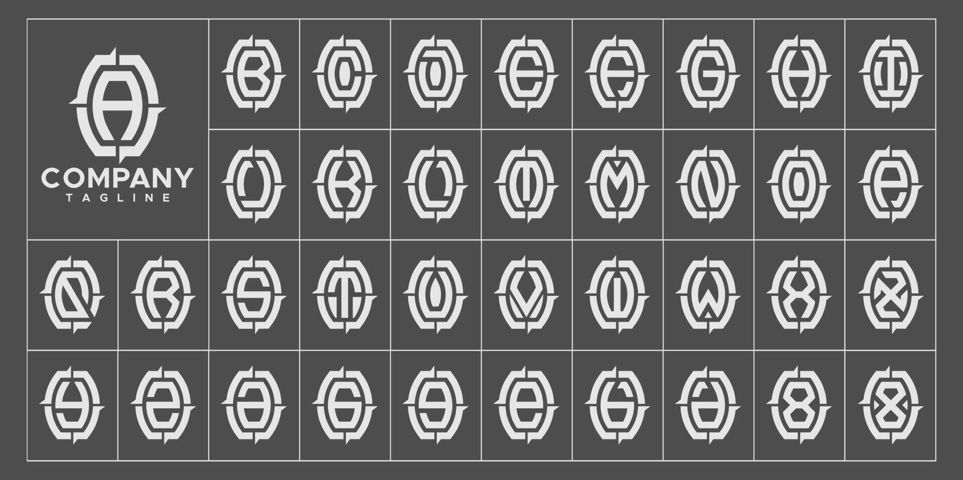 Flat line abstract monogram letter A-Z logo set vector