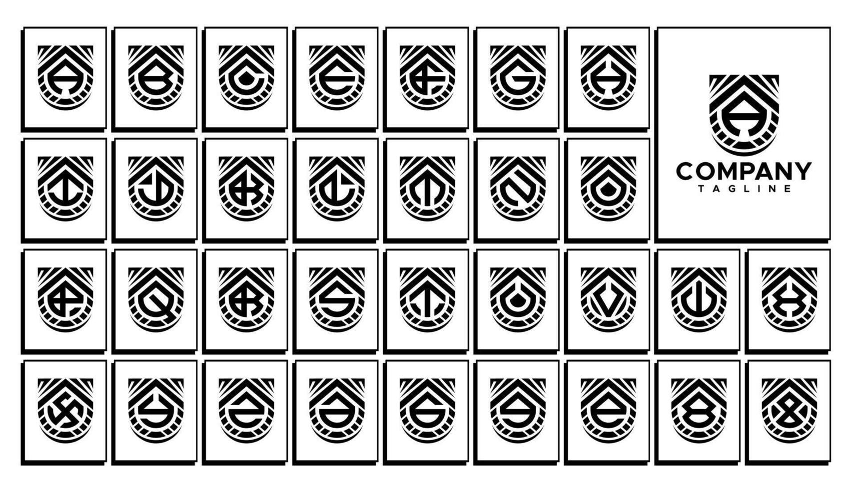 Decorative shield monogram letter A-Z logo set vector
