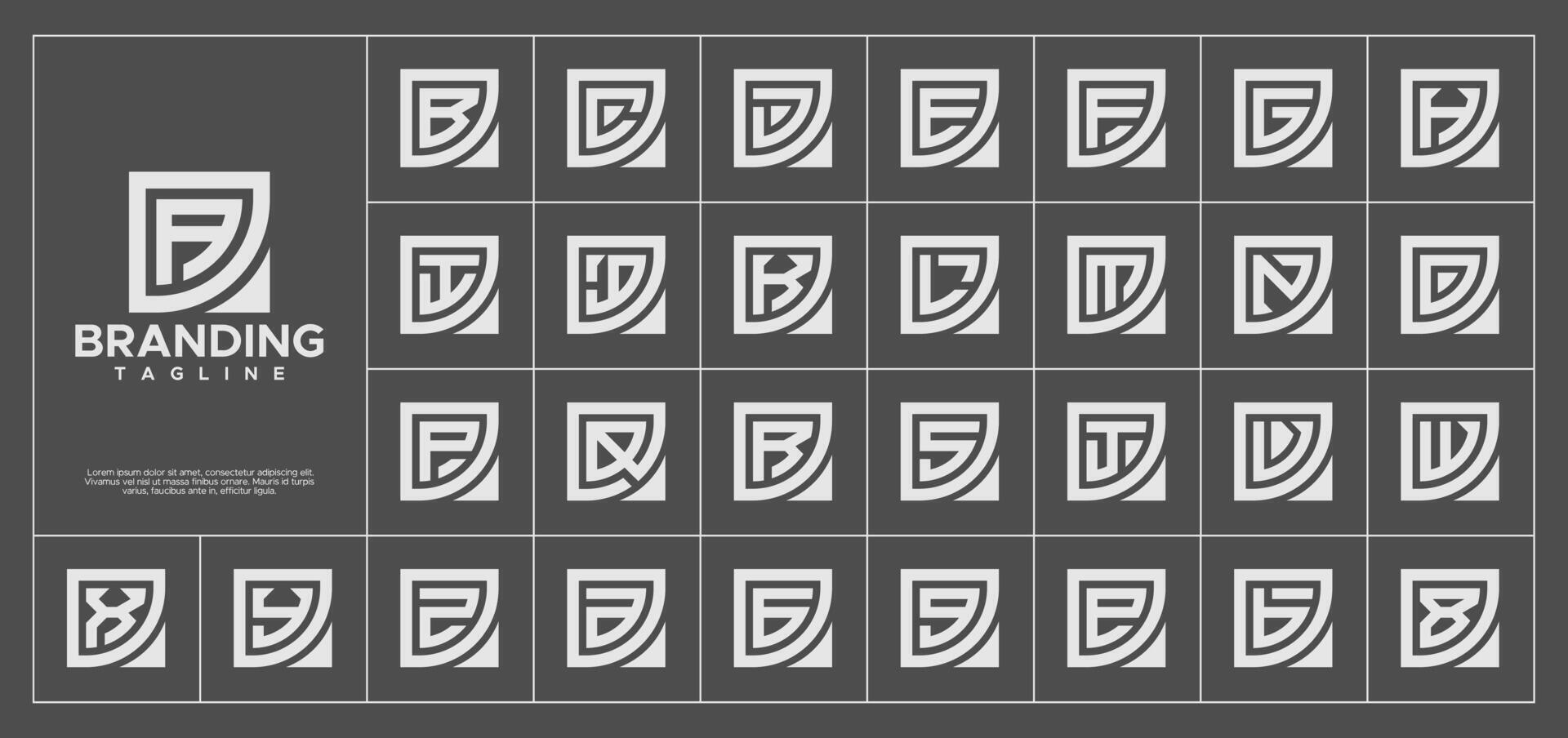 Modern line square monogram letter A-Z logo set vector