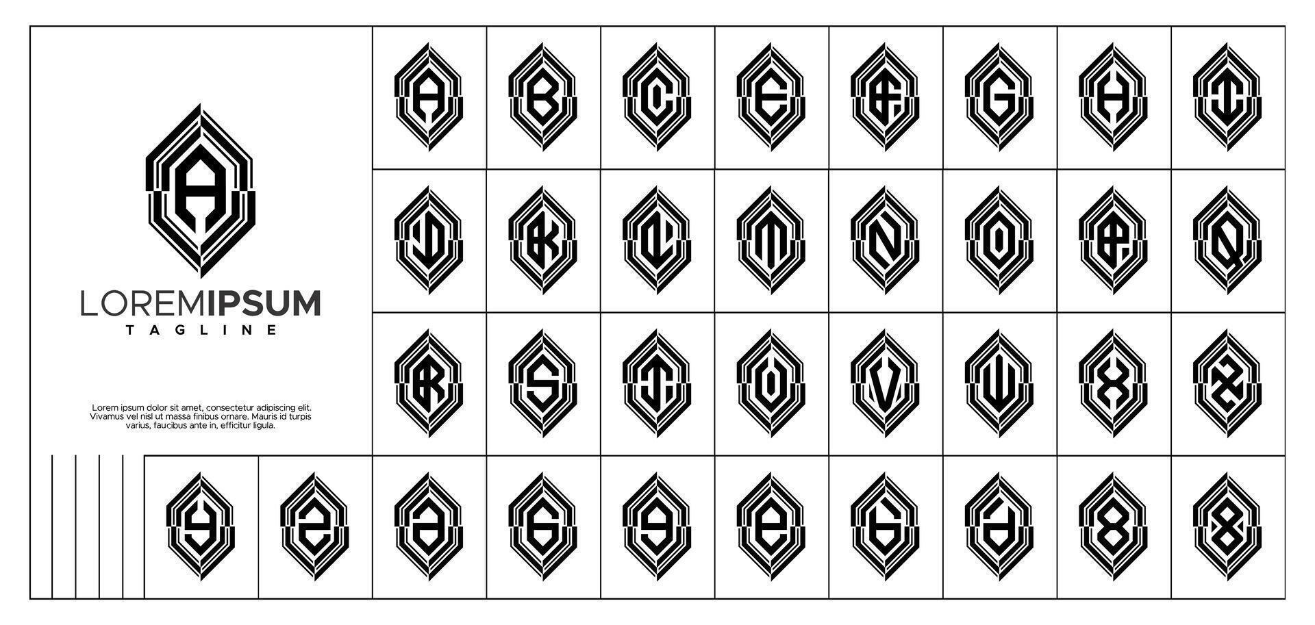 Digital line cut hexagon letter A-Z logo set vector