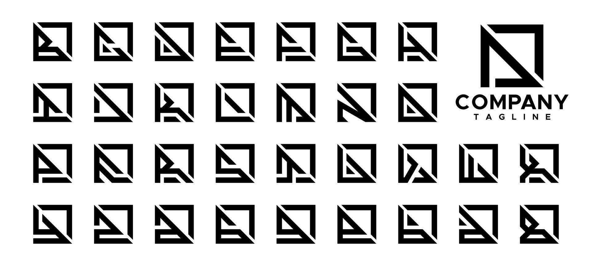 Line edge square monogram letter A-Z logo set vector