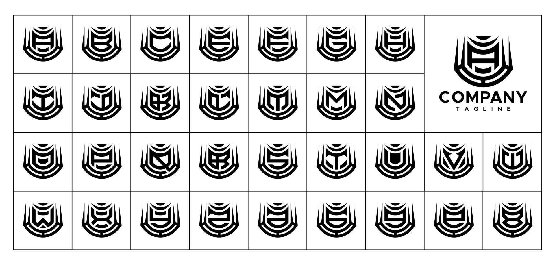 Modern sharp line shield letter A to Z logo set vector