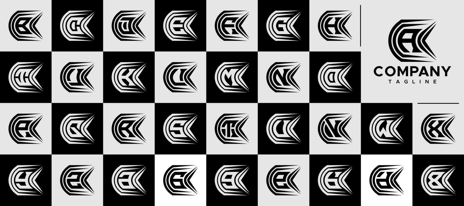 Sharp speed line abstract letter A-Z logo set vector