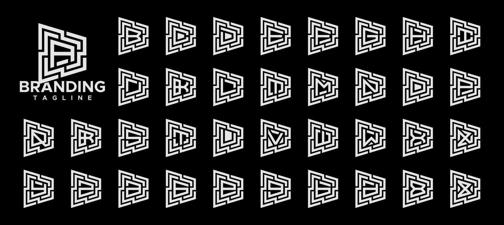 Digital circuit line square letter A-Z logo set vector