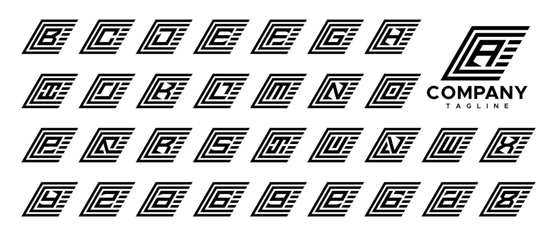 Stripe line parallelogram letter A-Z logo set vector