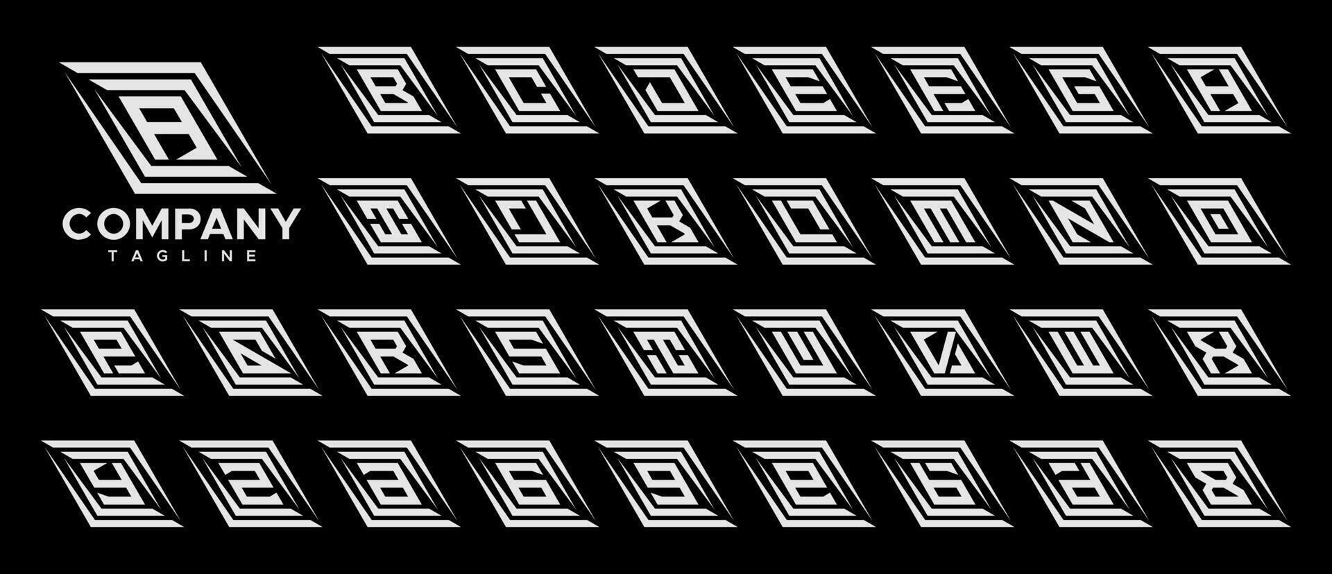 Abstract parallelogram initial A-Z letter logo set vector