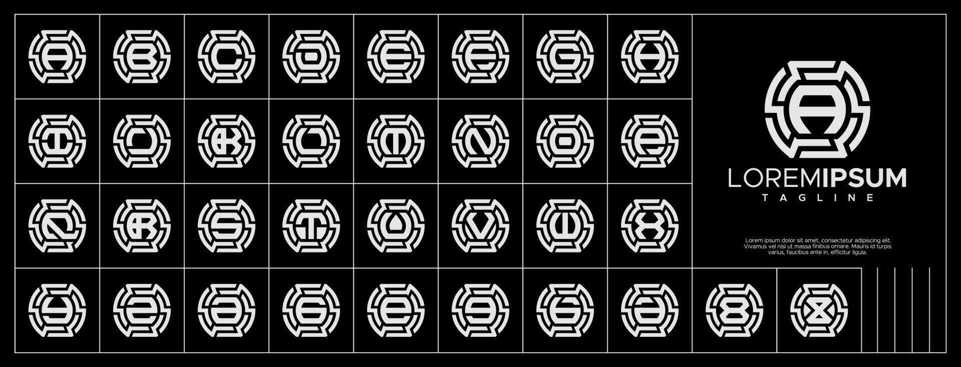 Digital technology circuit letter A-Z logo set vector