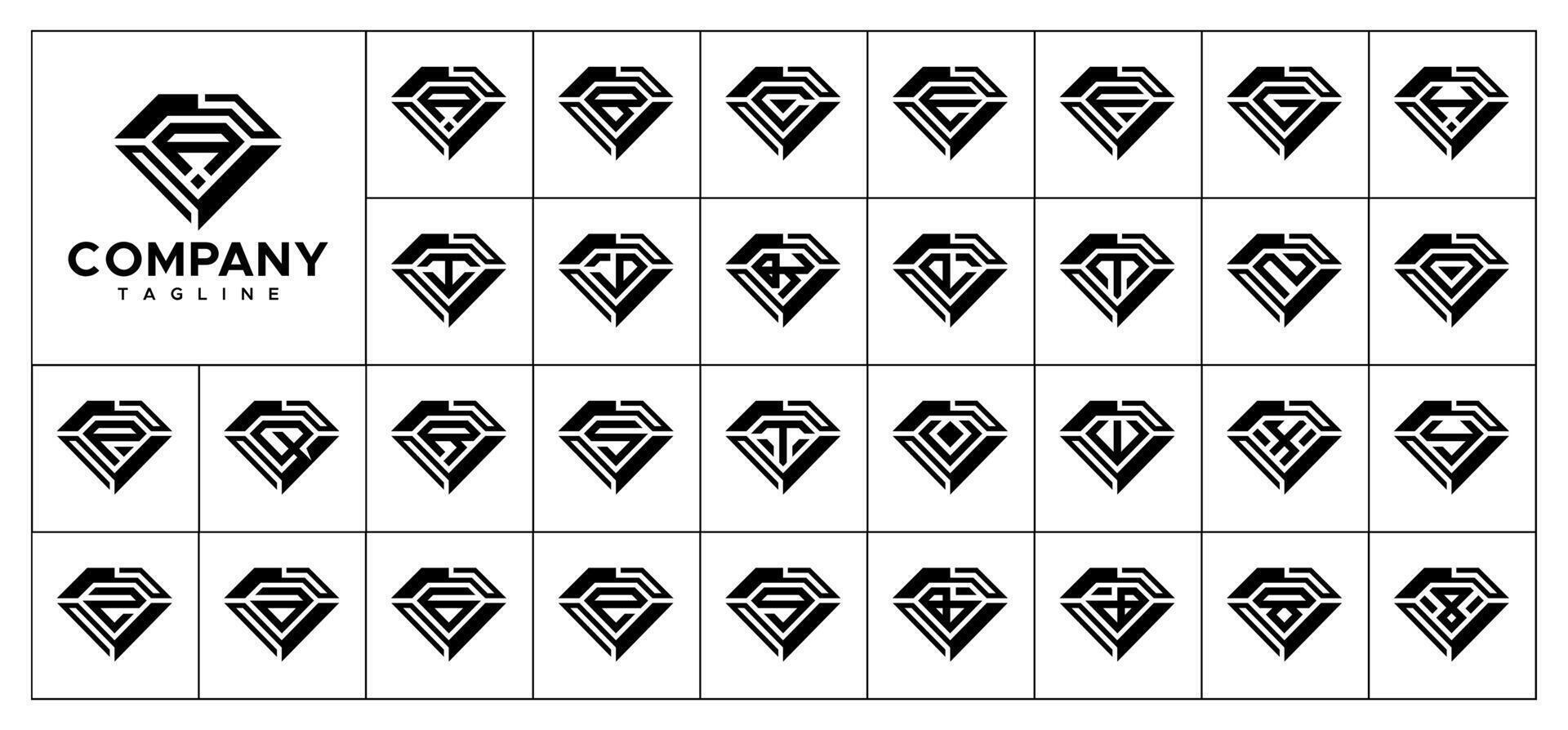 Diamond jewelry initial letter A-Z logo set vector