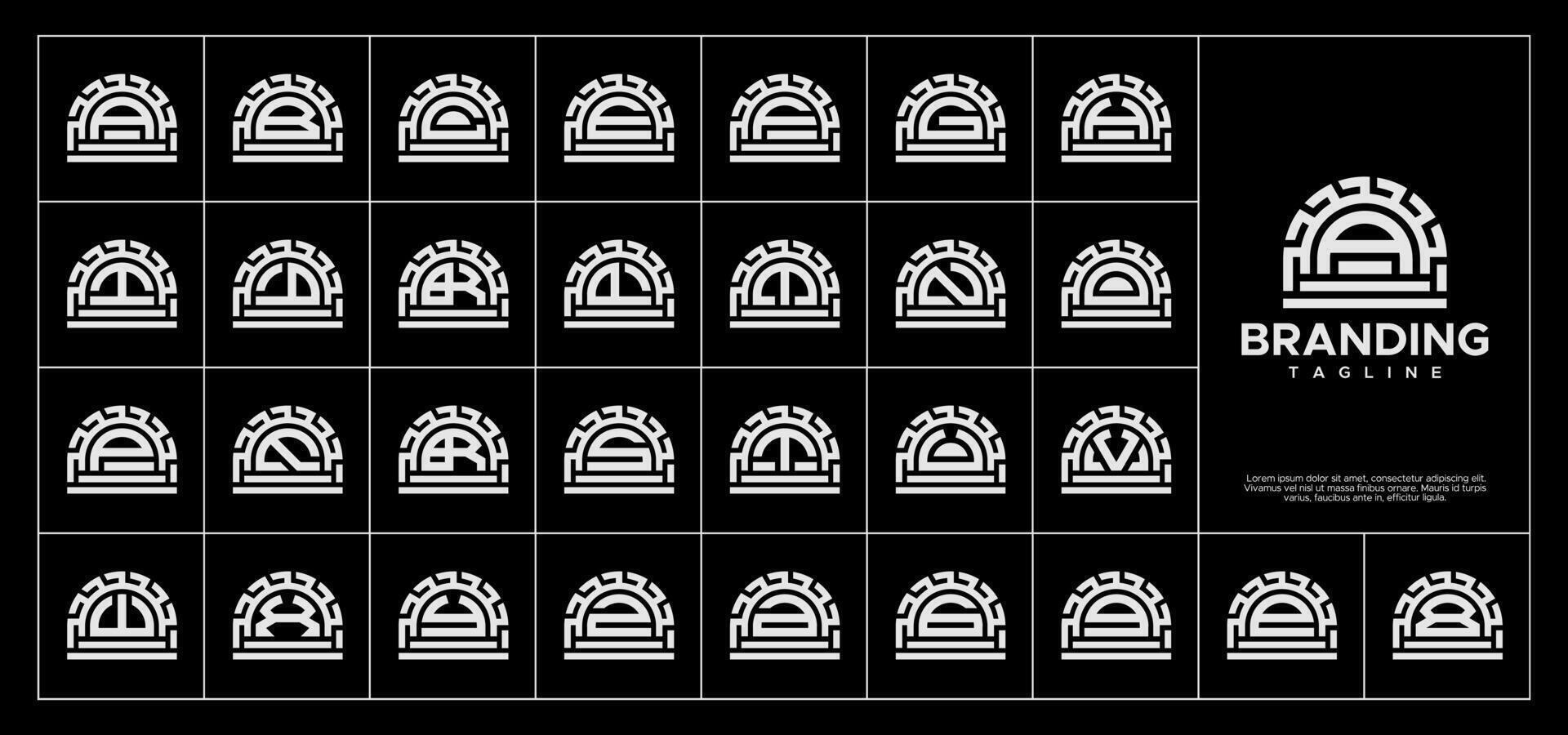 Decorative line round shape letter A-Z logo set vector