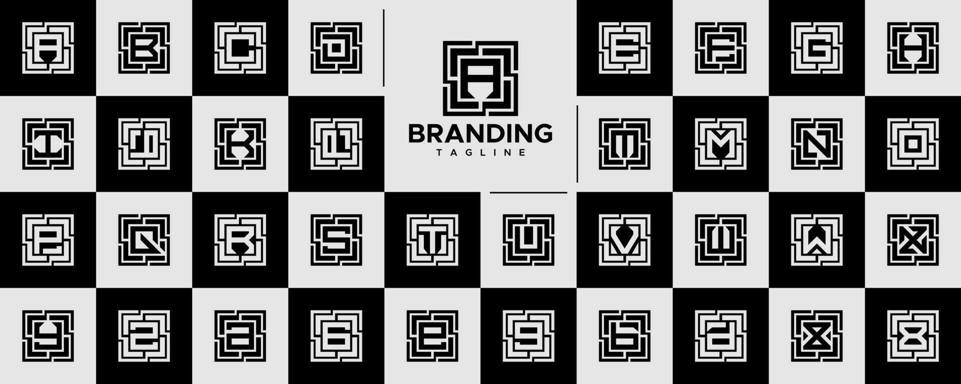 Digital circuit square letter A-Z logo set vector
