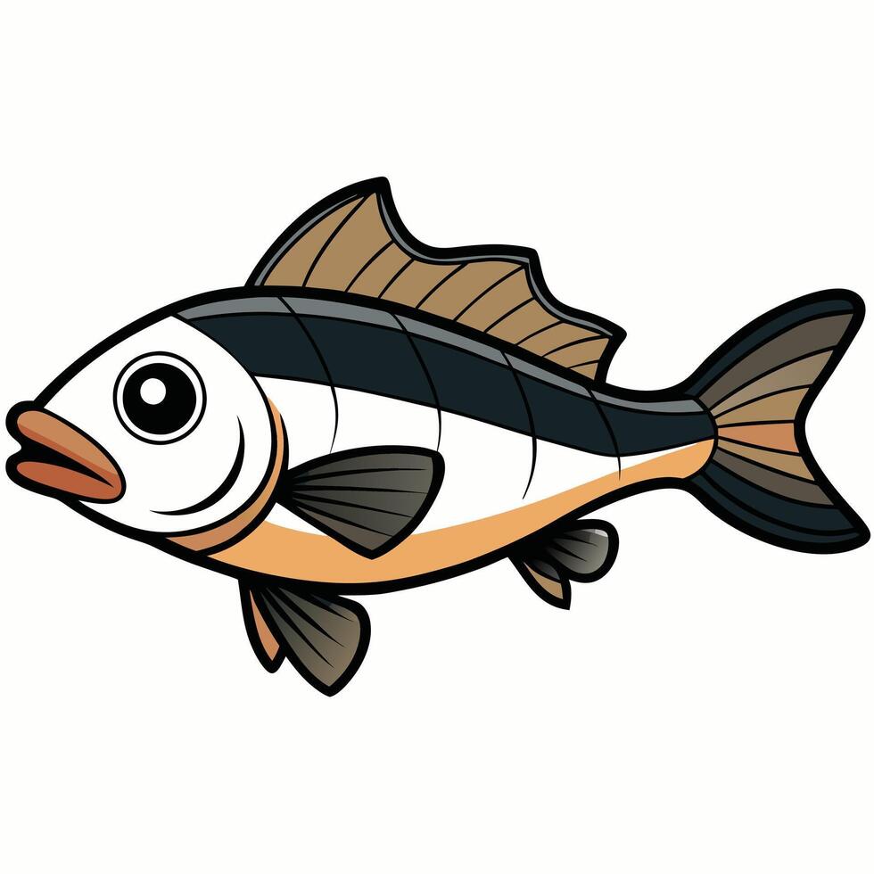 Perch Fish Drawing in Line Art Style vector