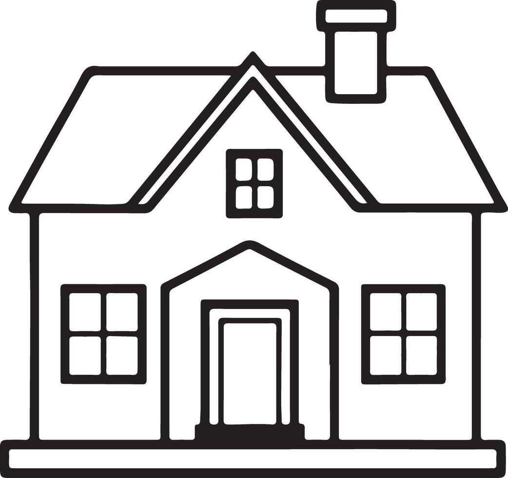 Artistic House Outline Illustration, Solid White vector