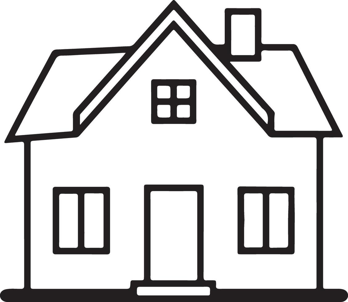 Black and White House Silhouette Coloring Page Design vector